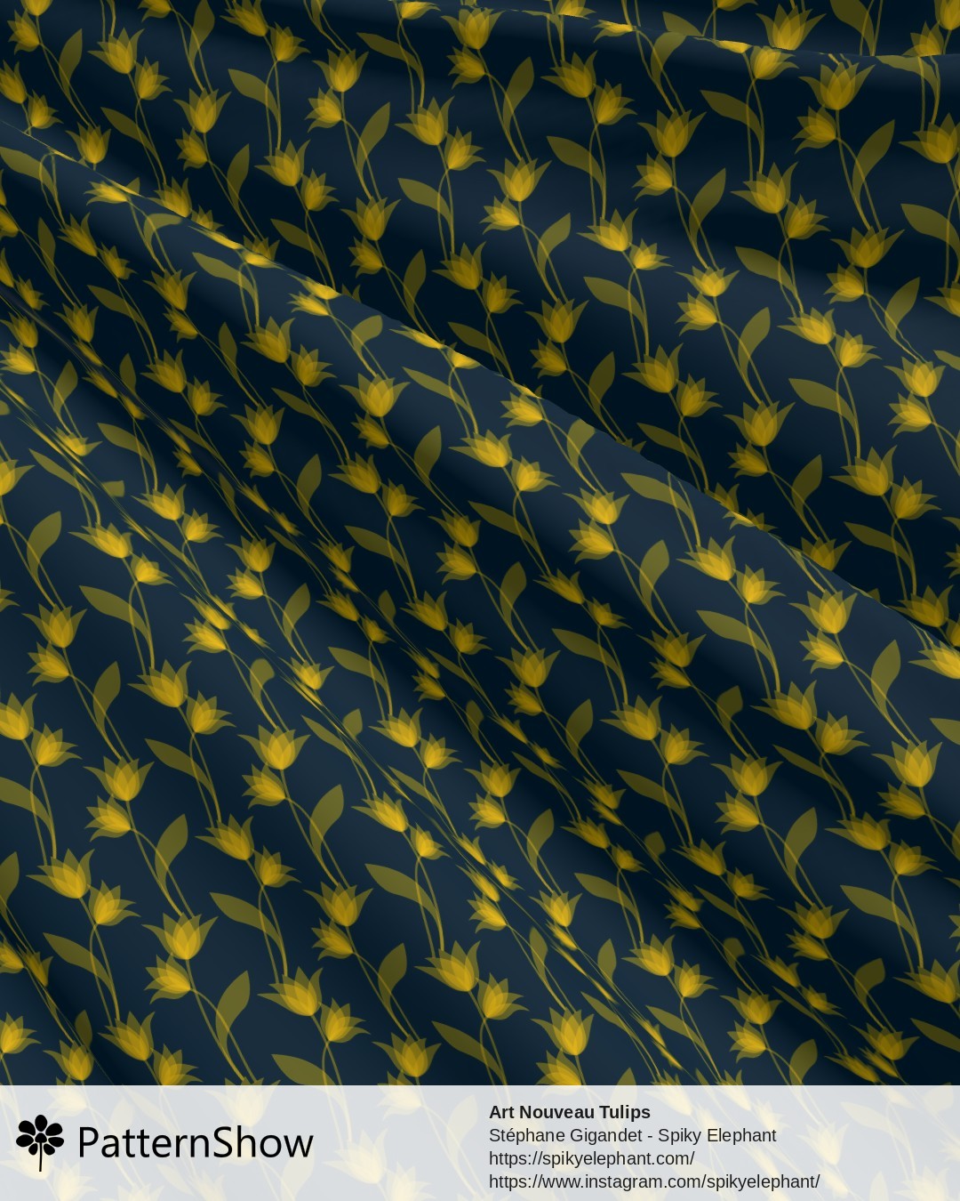 Art Nouveau Tulips - Golden Yellow on Dark Teal