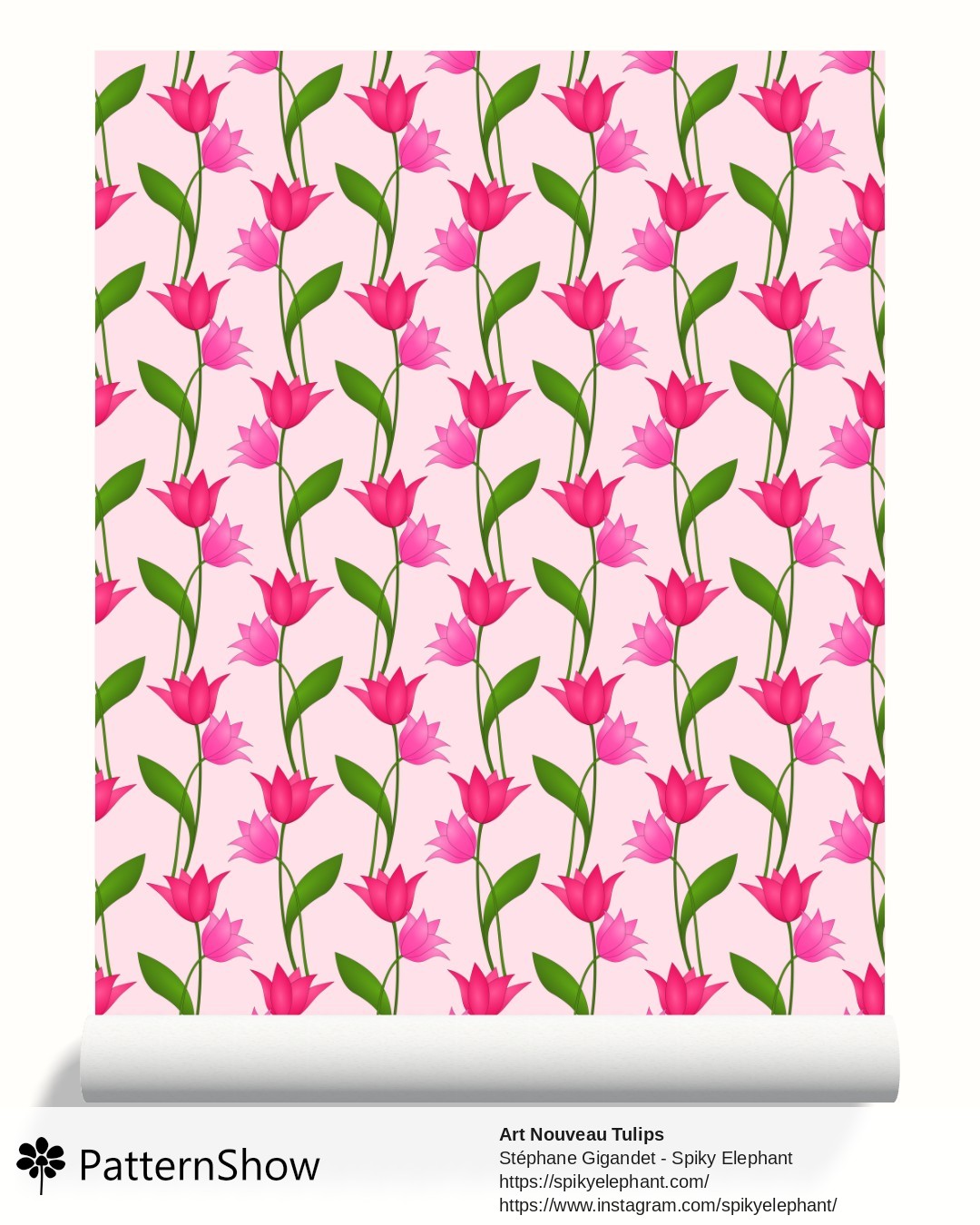 Art Nouveau Tulips wallpaper - Magenta Red Rose Pink on Light Pink