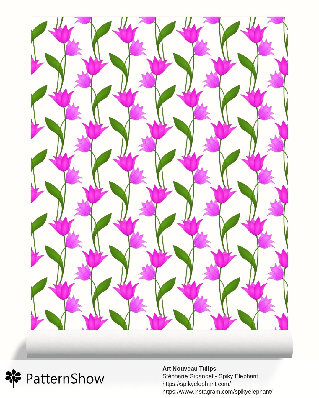 Art Nouveau Tulips wallpaper - Purple Mauve Pink Violet on White