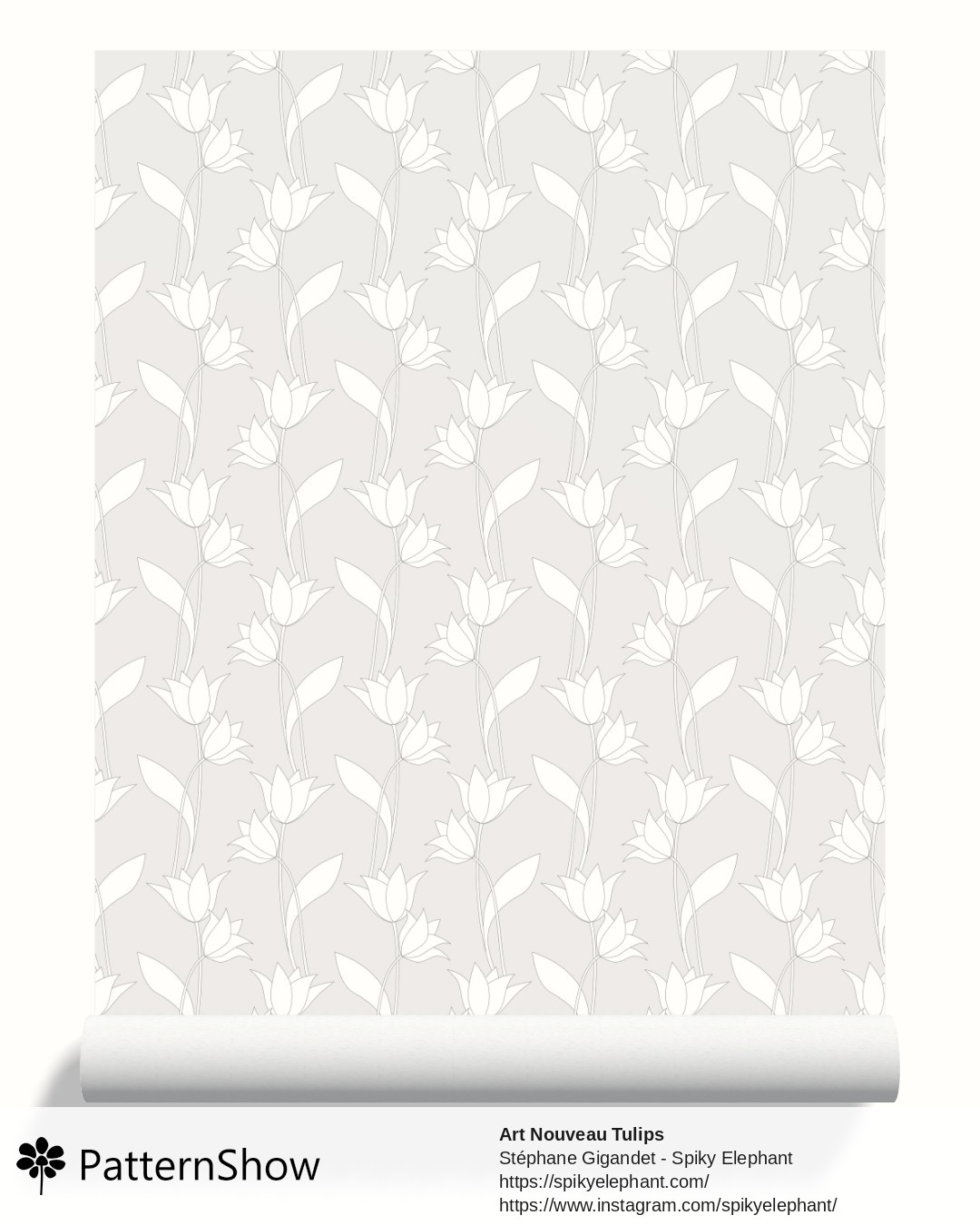 Art Nouveau Tulips wallpaper - White on Light Grey