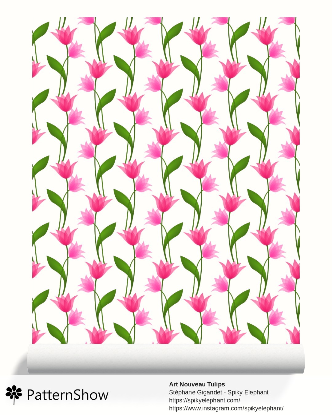 Art Nouveau Tulips wallpaper - Transparent Red Pink Fuschia on White