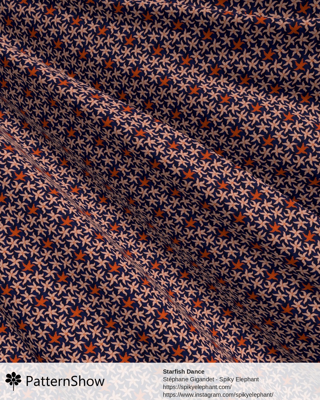 Starfish Dance - Bright Orange White Dark Navy Blue
