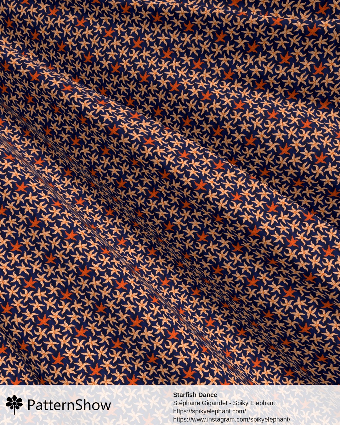 Starfish Dance - Bright Orange White Dark Navy Blue