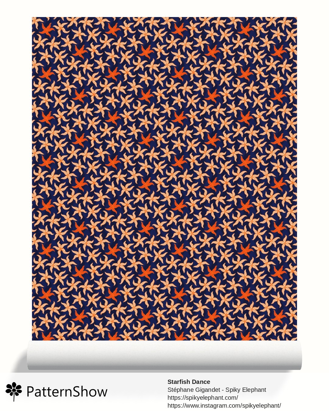 Starfish Dance wallpaper - Bright Orange White Dark Navy Blue