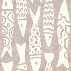 Coastal Ocean/Lake Fish Boho Block Print - Cream on Sand