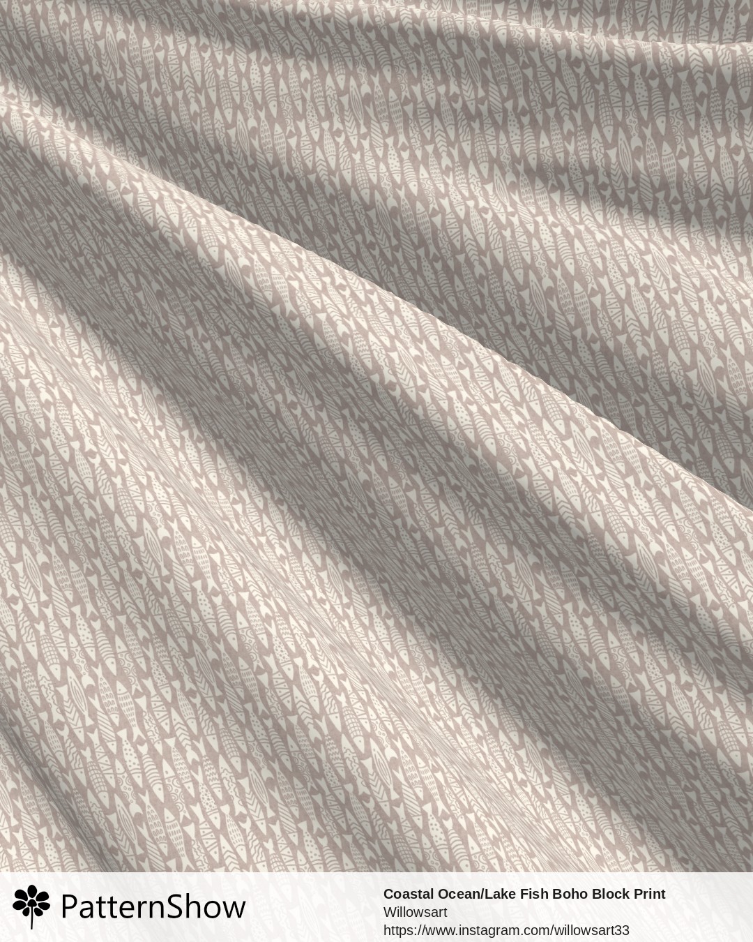 Coastal Ocean/Lake Fish Boho Block Print - Cream on Sand