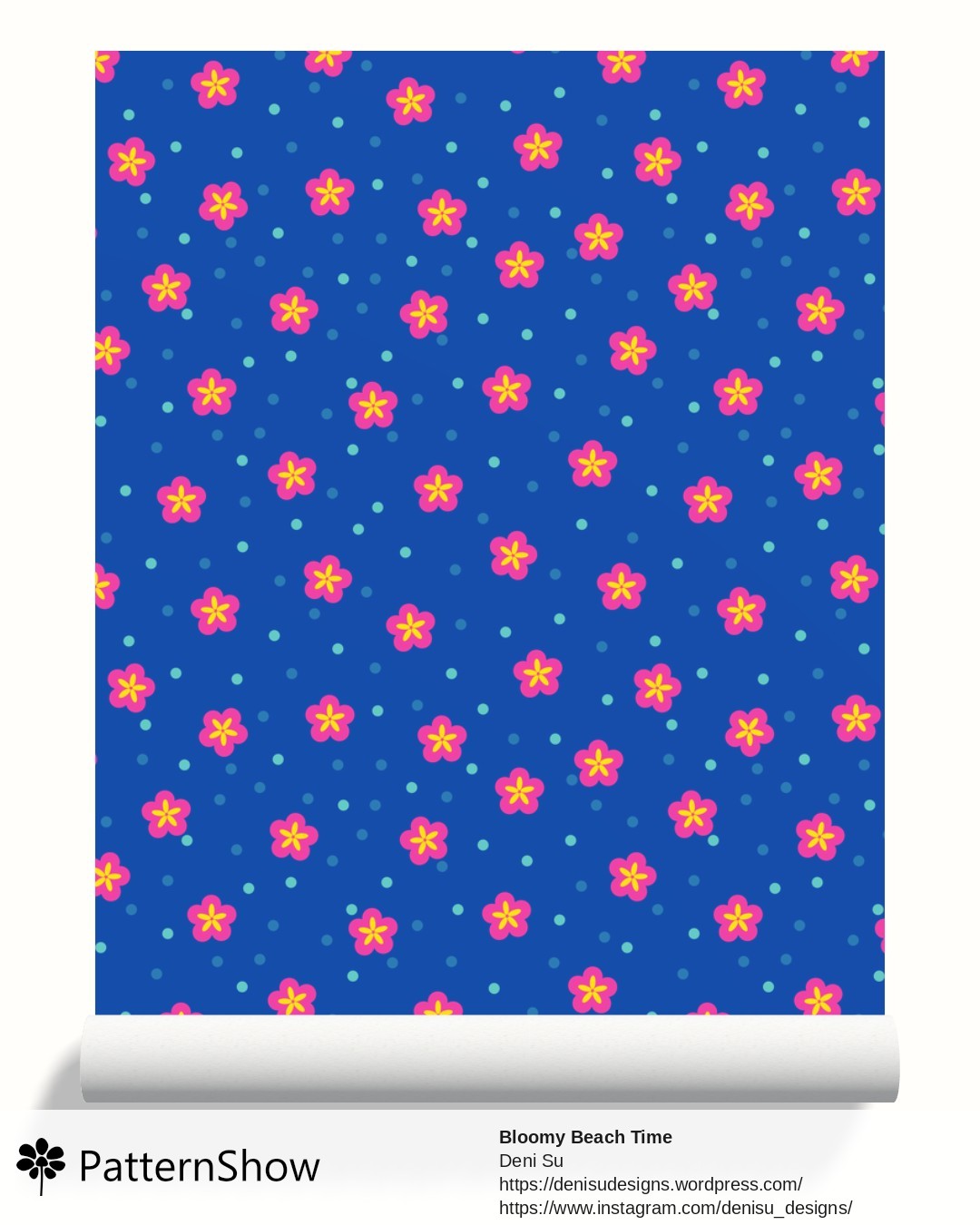 Bloomy Beach Time wallpaper - Cobalt Blue
