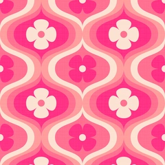 Retro Groovy Ogee Flowers - Magenta, Girly Pink, White Cream