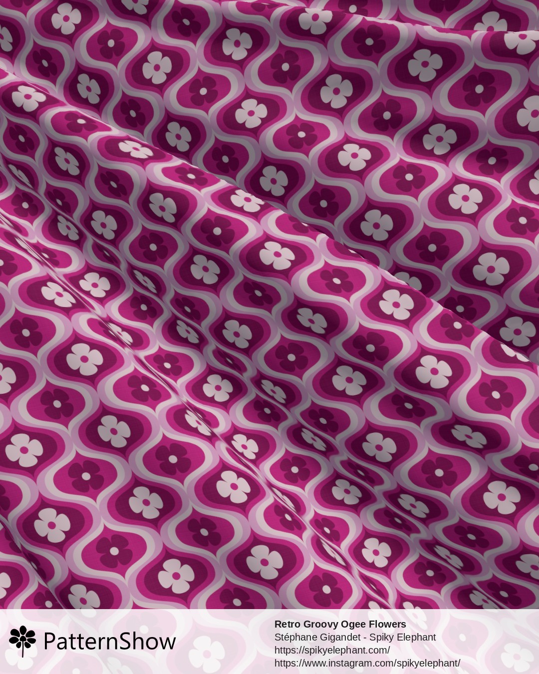 Retro Groovy Ogee Flowers - Purple, Pink Cream
