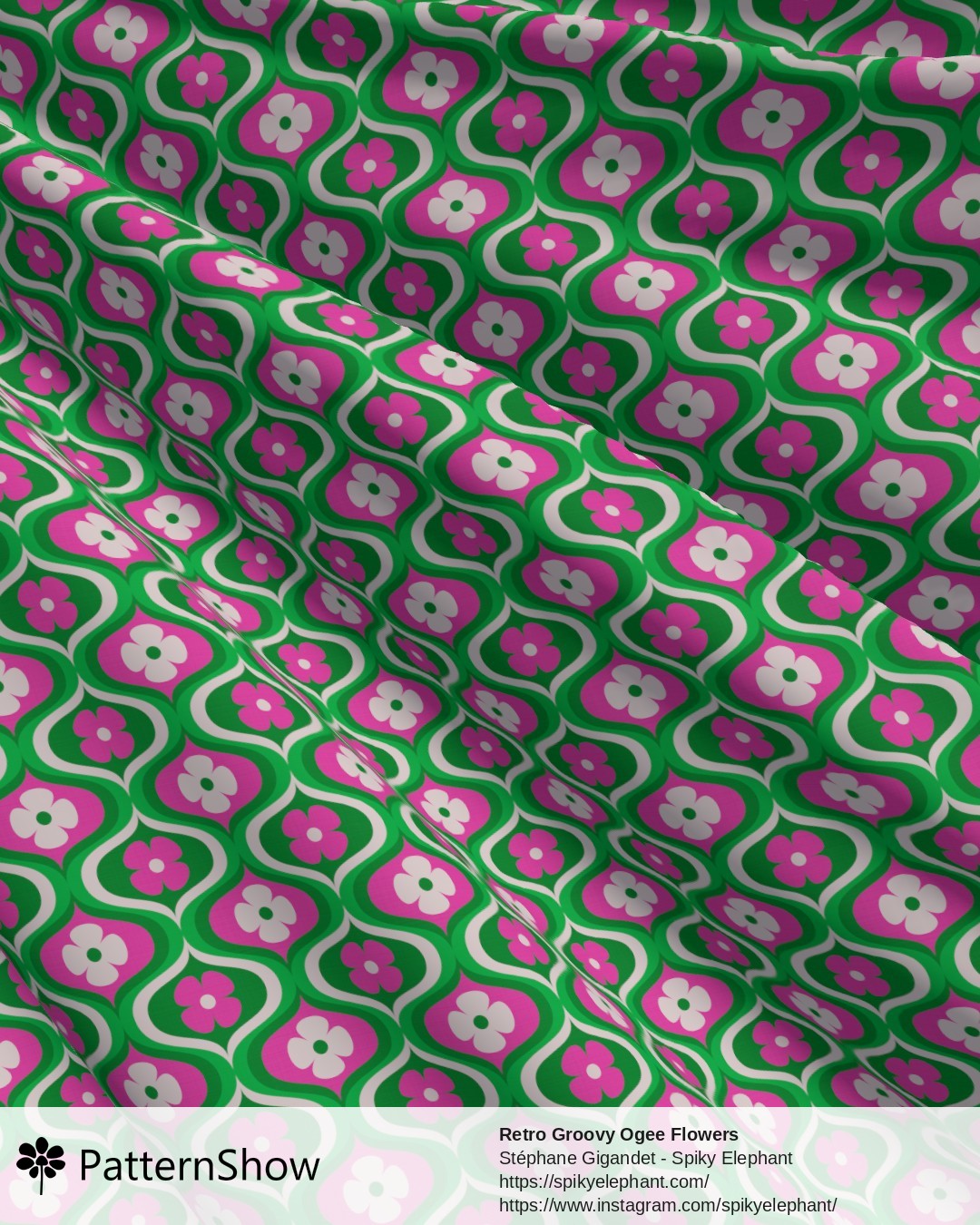 Retro Groovy Ogee Flowers - Pink, Green, Cream