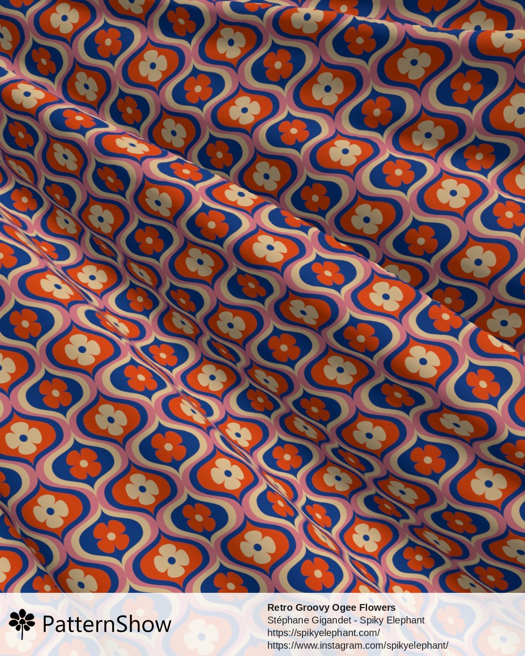 Retro Groovy Ogee Flowers - Pink, Blue, Orange, Cream