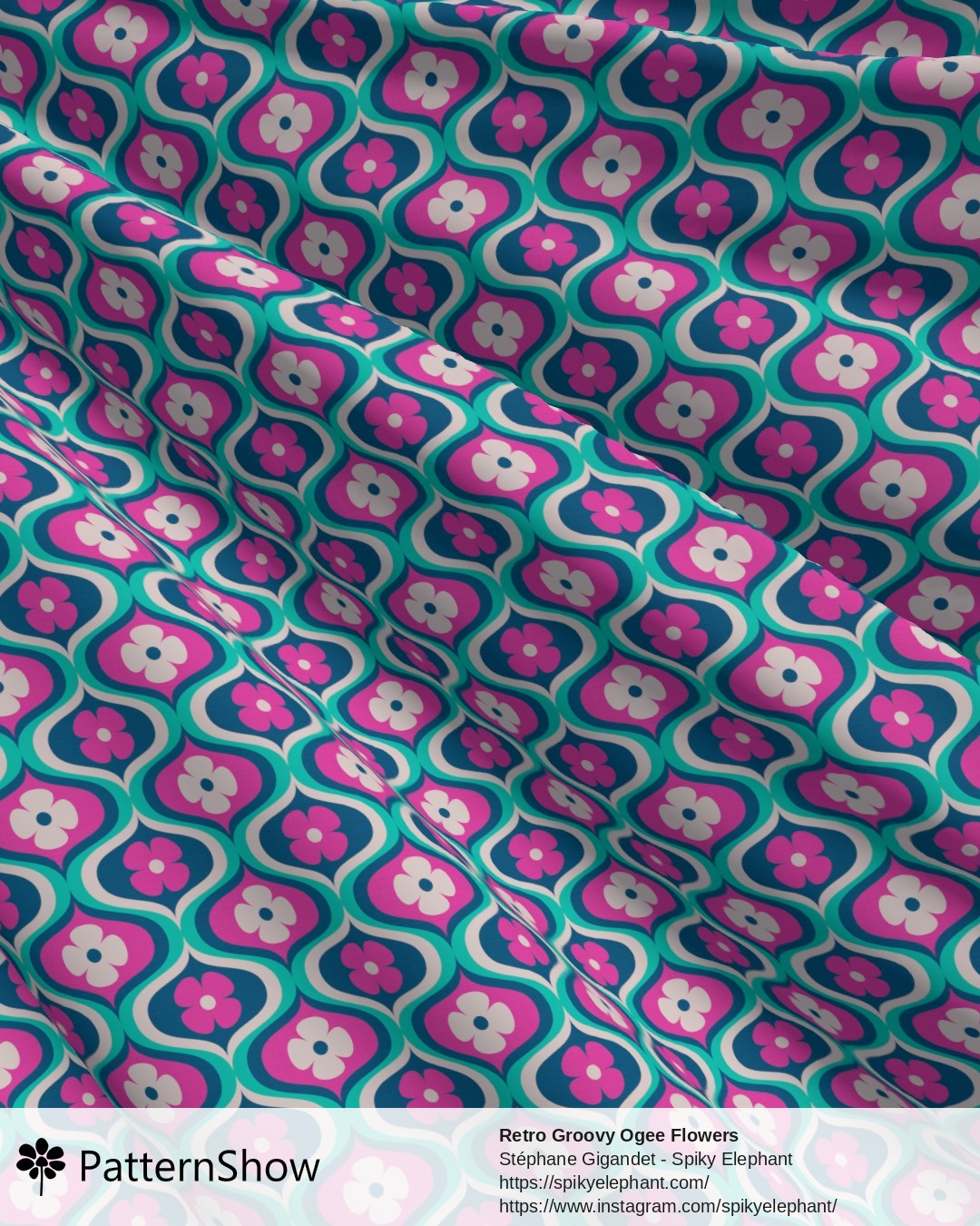 Retro Groovy Ogee Flowers - Pink, Blue, Cyan, Cream