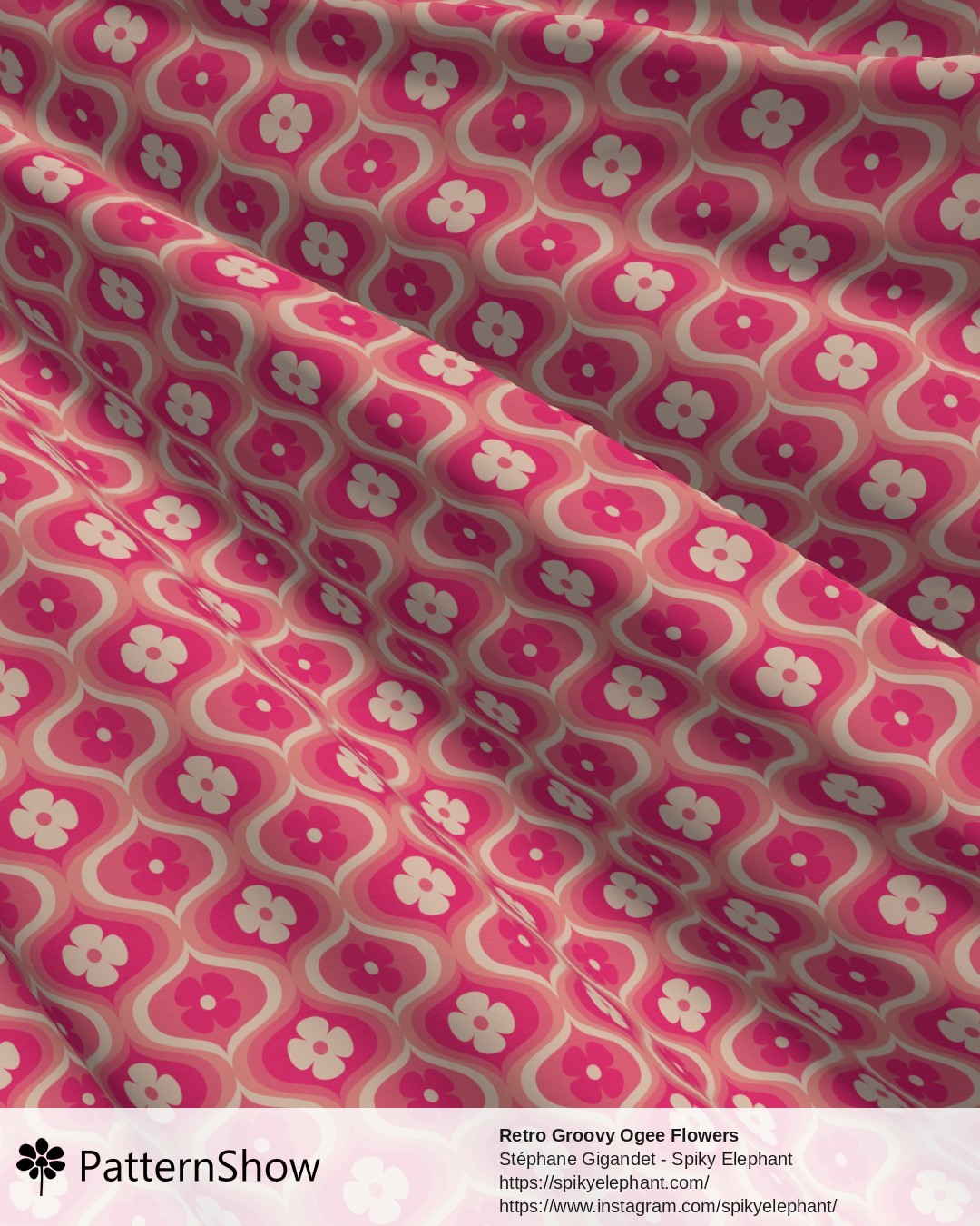 Retro Groovy Ogee Flowers - Magenta, Girly Pink, White Cream