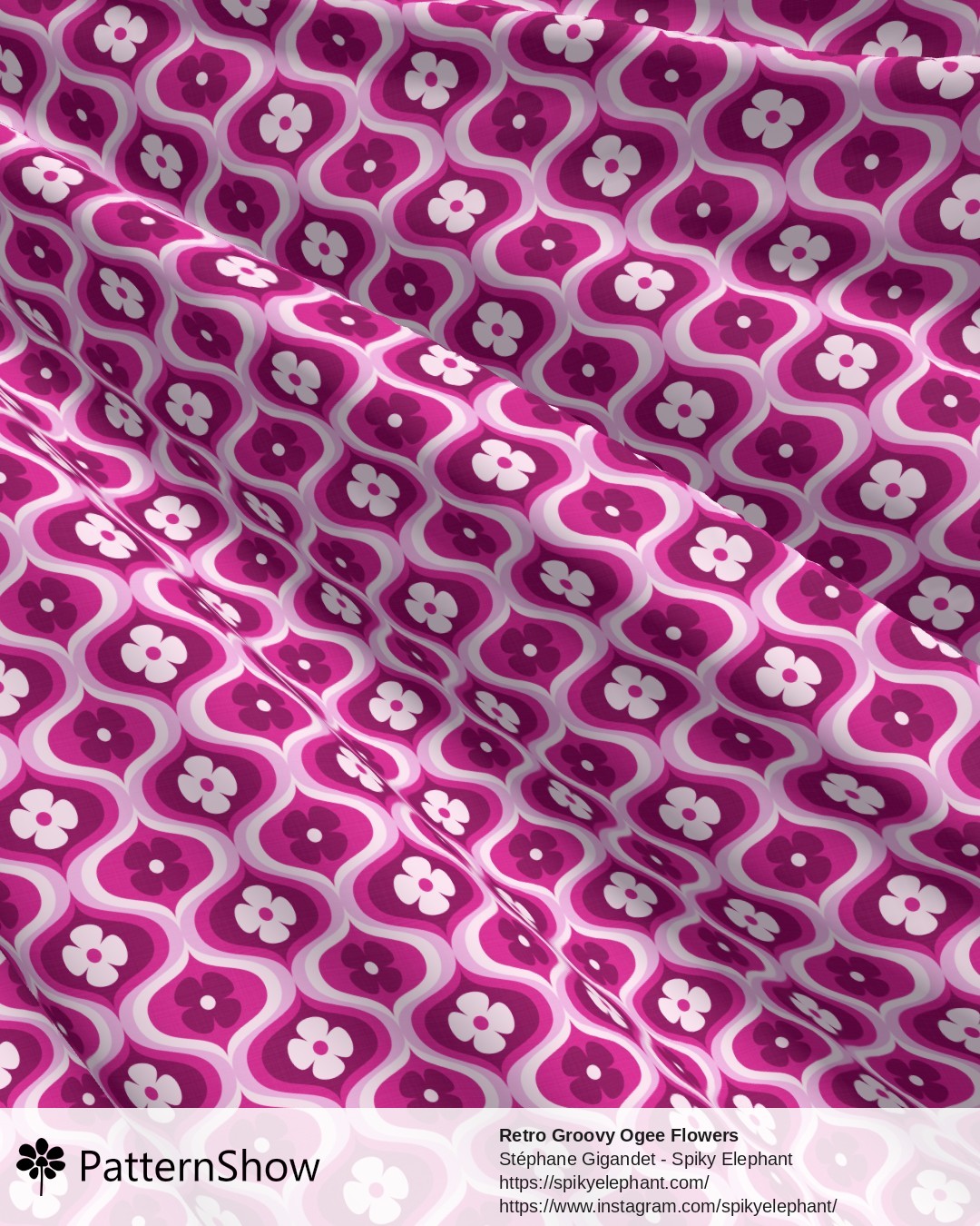 Retro Groovy Ogee Flowers - Purple, Pink Cream