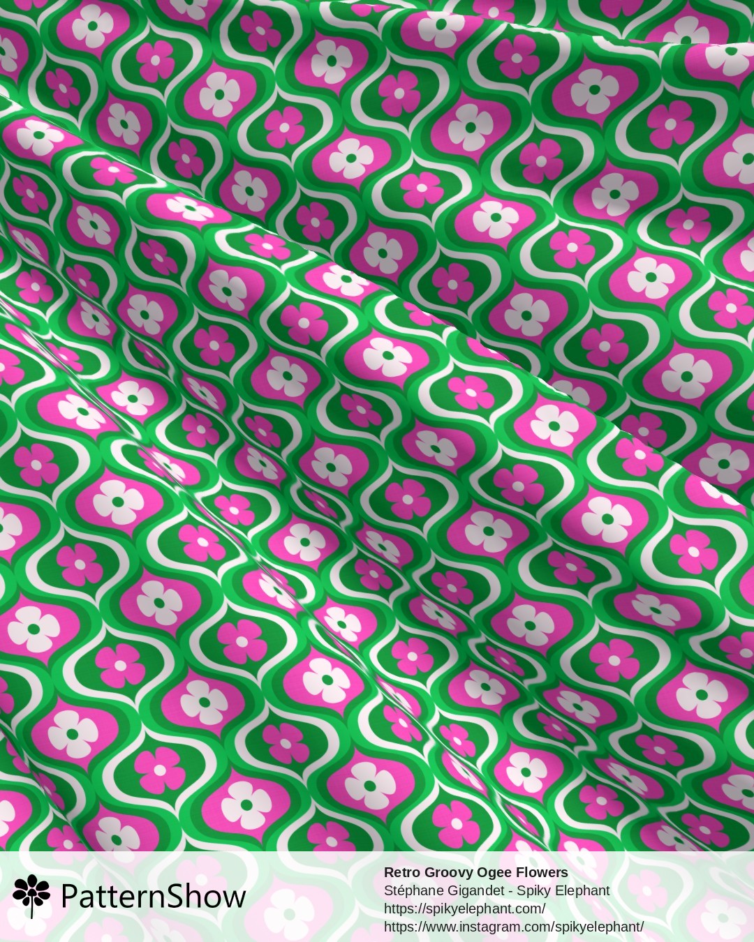 Retro Groovy Ogee Flowers - Pink, Green, Cream