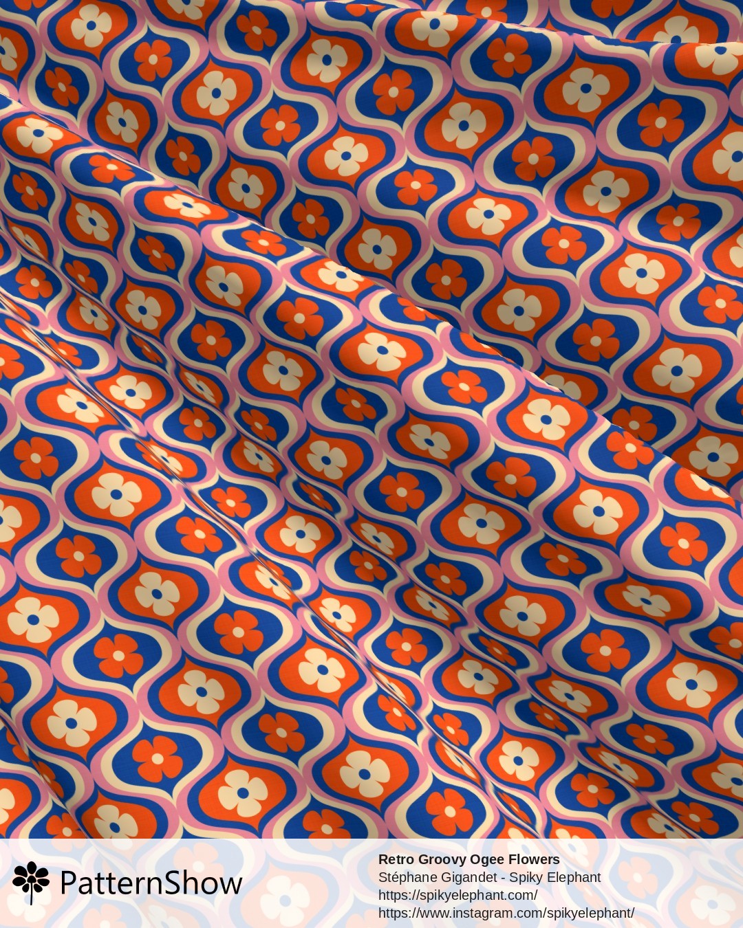Retro Groovy Ogee Flowers - Pink, Blue, Orange, Cream