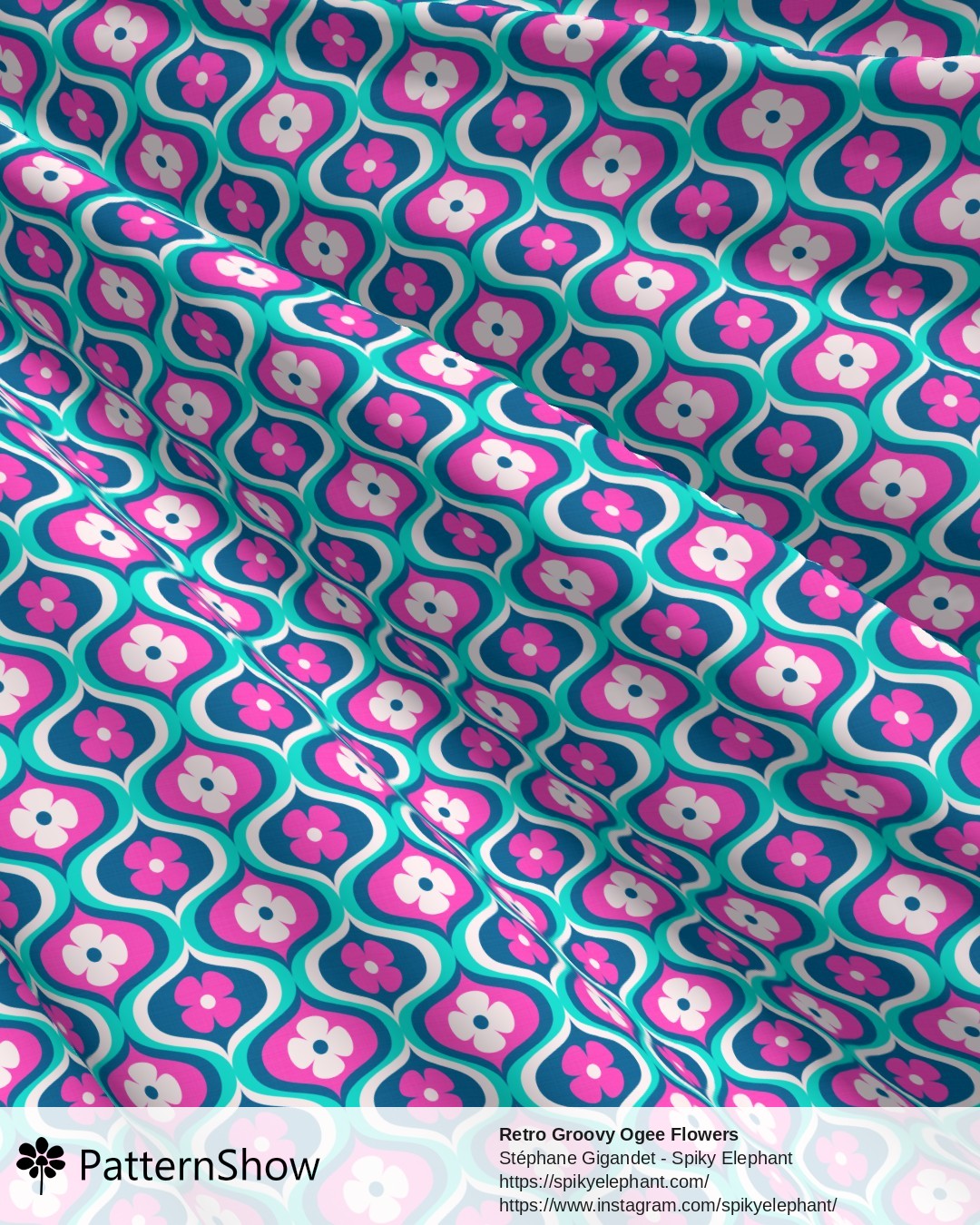 Retro Groovy Ogee Flowers - Pink, Blue, Cyan, Cream