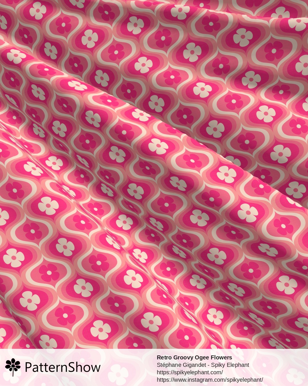 Retro Groovy Ogee Flowers - Magenta, Girly Pink, White Cream