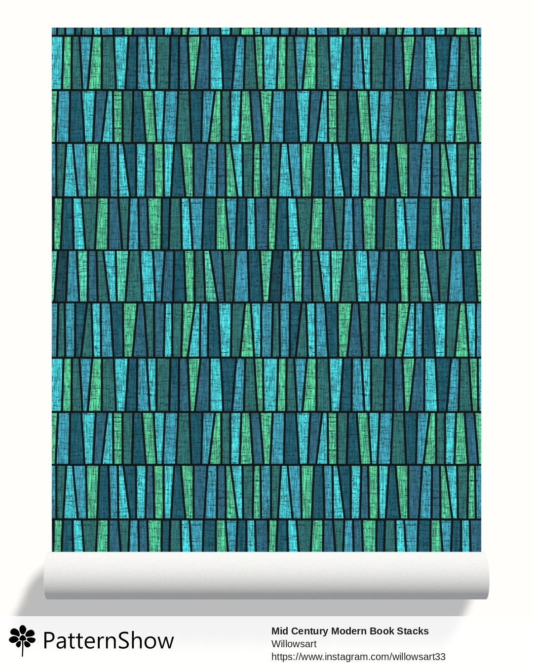 Mid Century Modern Book Stacks  wallpaper - Teal