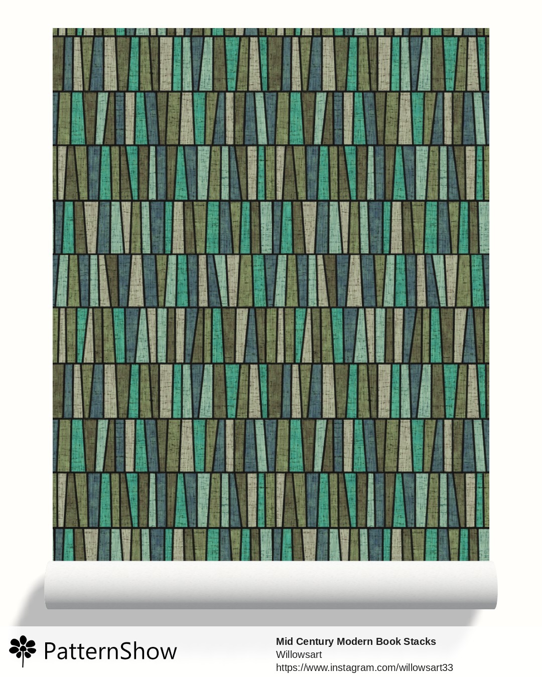 Mid Century Modern Book Stacks  wallpaper - Green