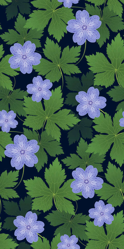 Blue Flowers Dark Navy Blue Background