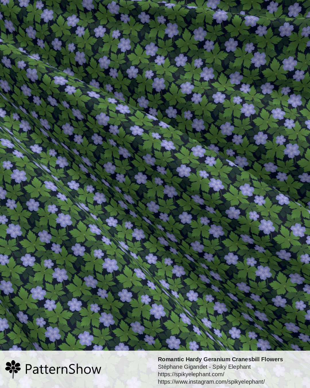 Romantic Hardy Geranium Cranesbill Flowers with Delicate Leaves - Blue Flowers Dark Navy Blue Background