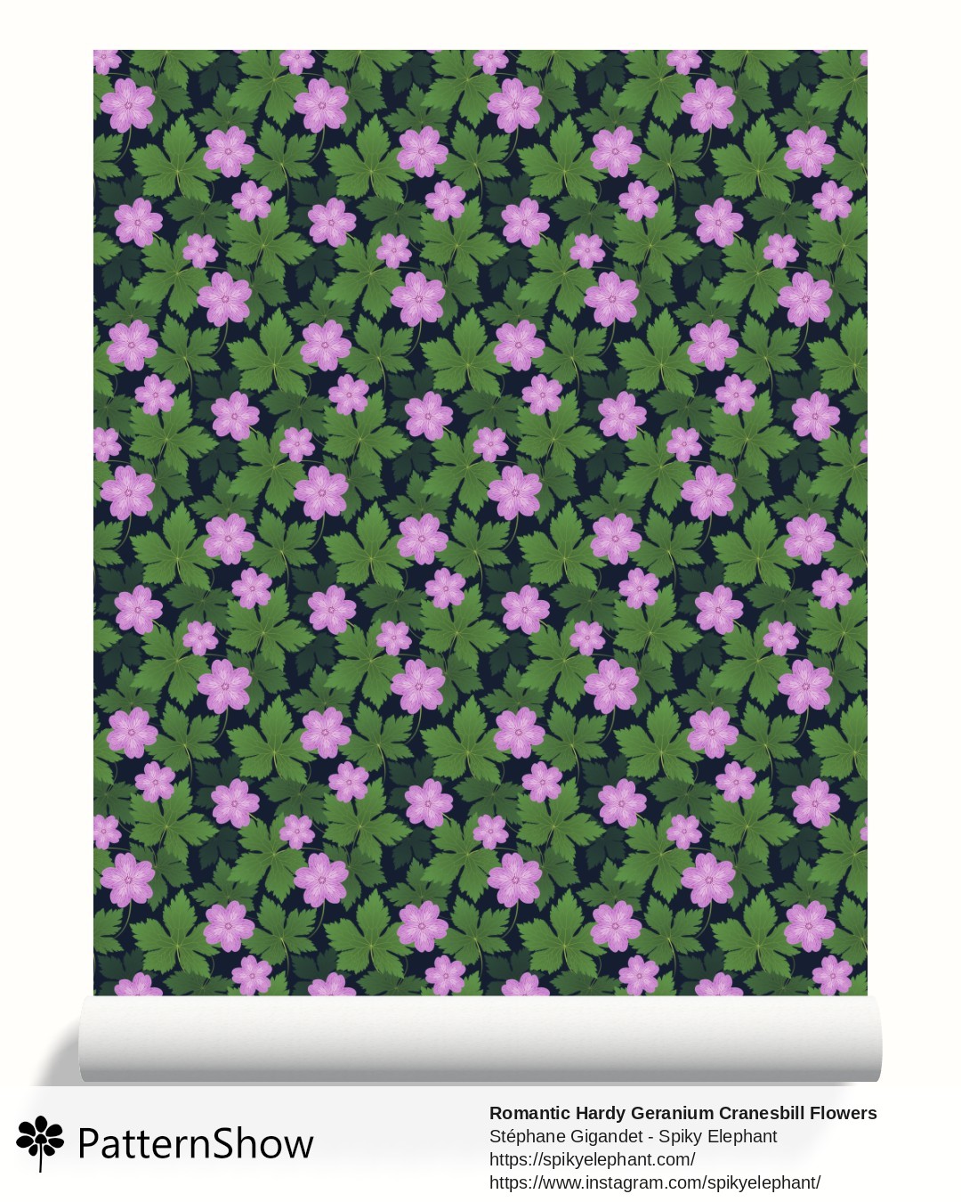 Romantic Hardy Geranium Cranesbill Flowers with Delicate Leaves wallpaper - Pink Flowers Dark Navy Blue Background