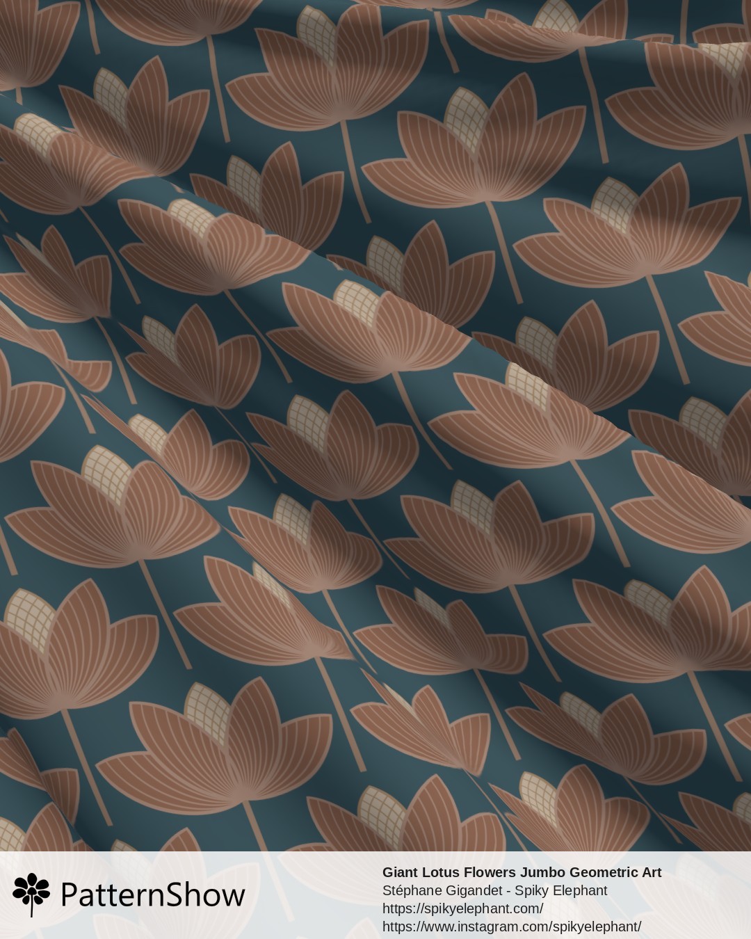 Giant Lotus Flowers Jumbo Geometric Art Deco Floral - huge-lotus.mocha-mousse-tapestry-blue2.3600x7200