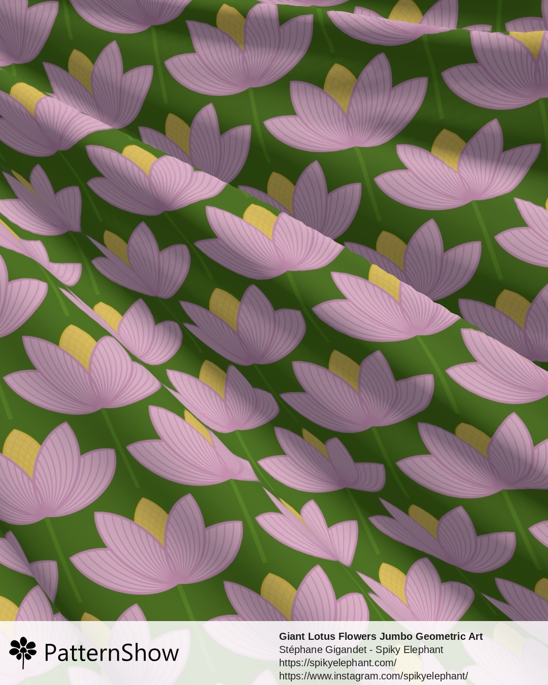 Giant Lotus Flowers Jumbo Geometric Art Deco Floral - Green Pink Lavender Yellow
