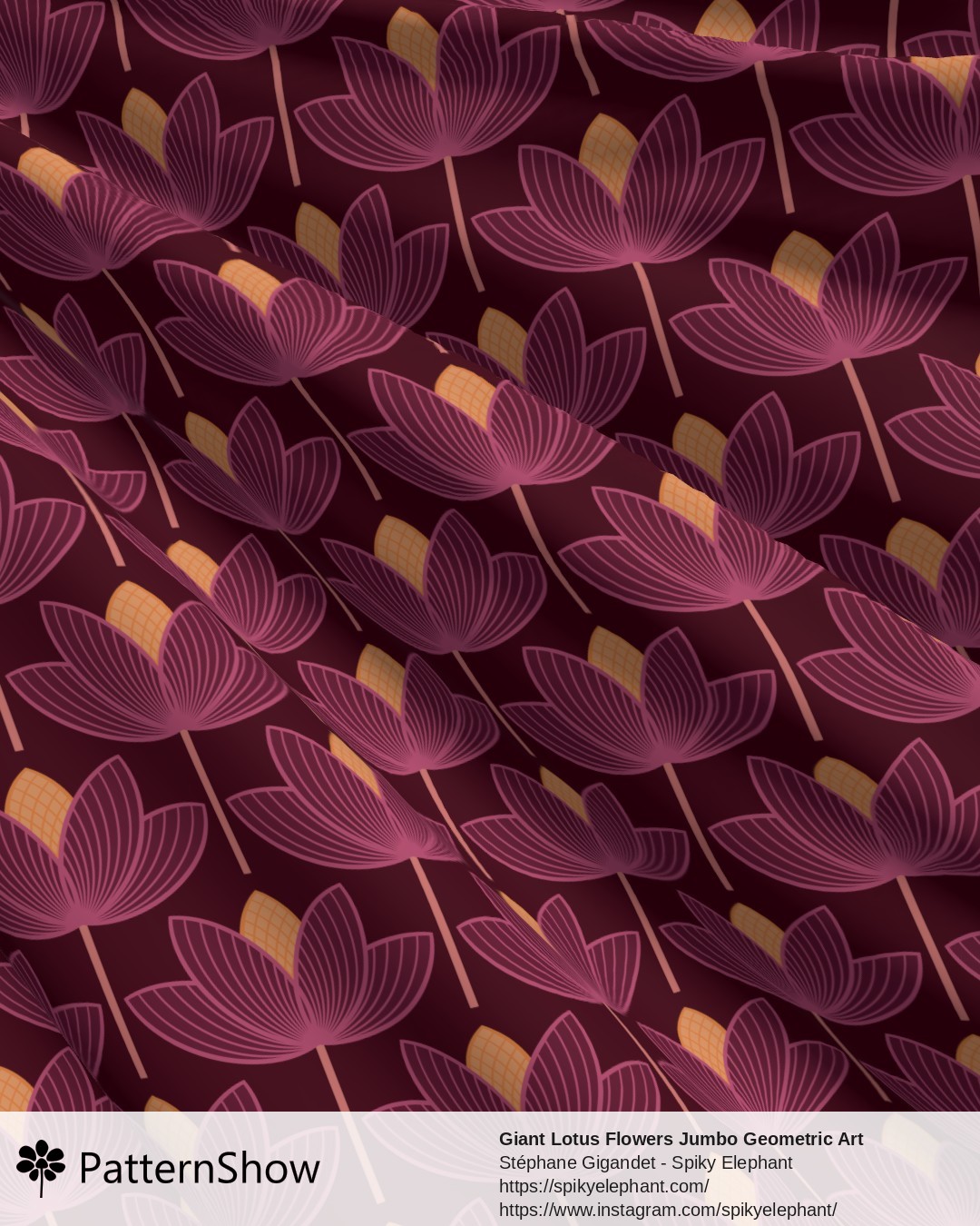 Giant Lotus Flowers Jumbo Geometric Art Deco Floral - Burgundy Purple Pink Orange
