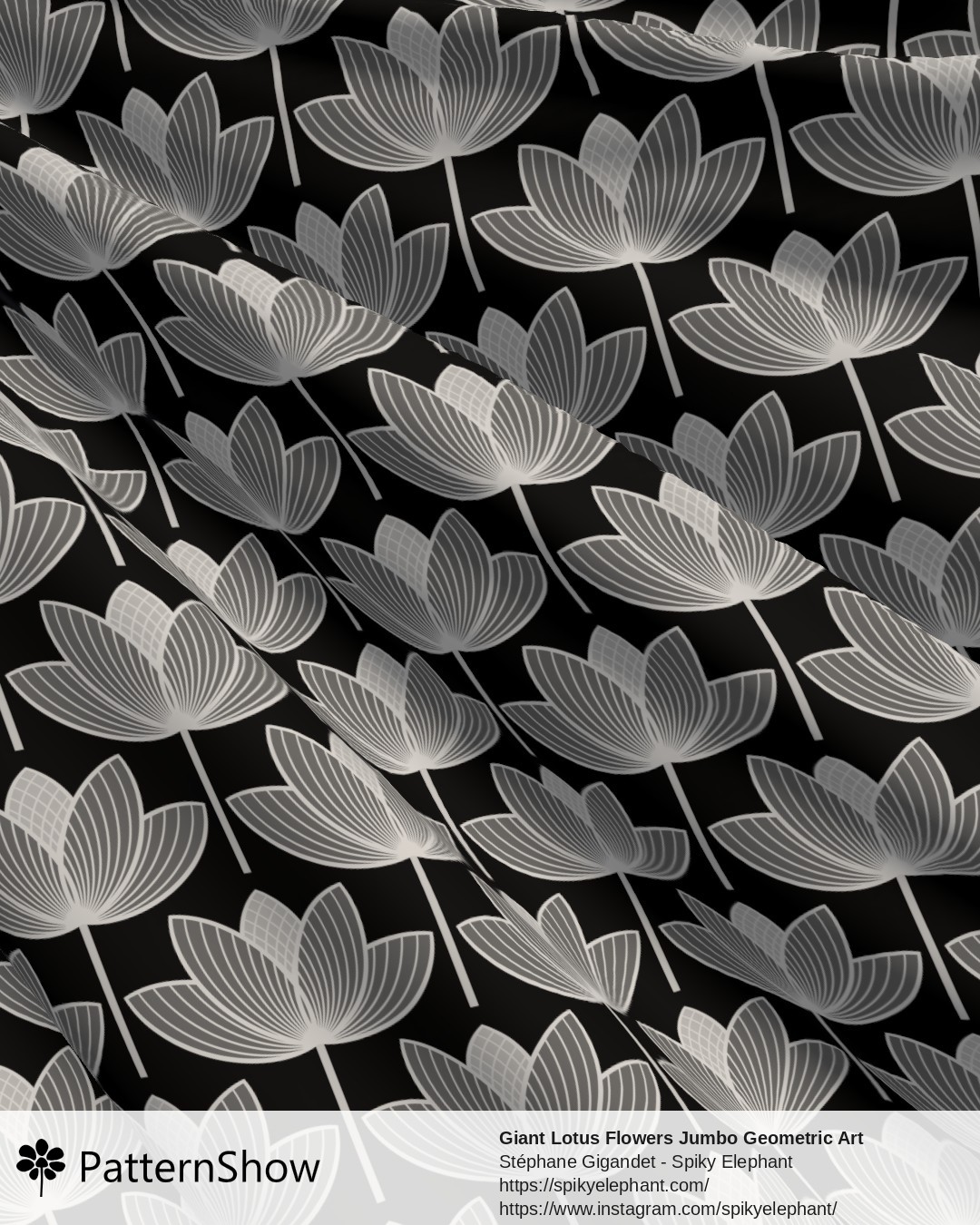 Giant Lotus Flowers Jumbo Geometric Art Deco Floral - White on Black