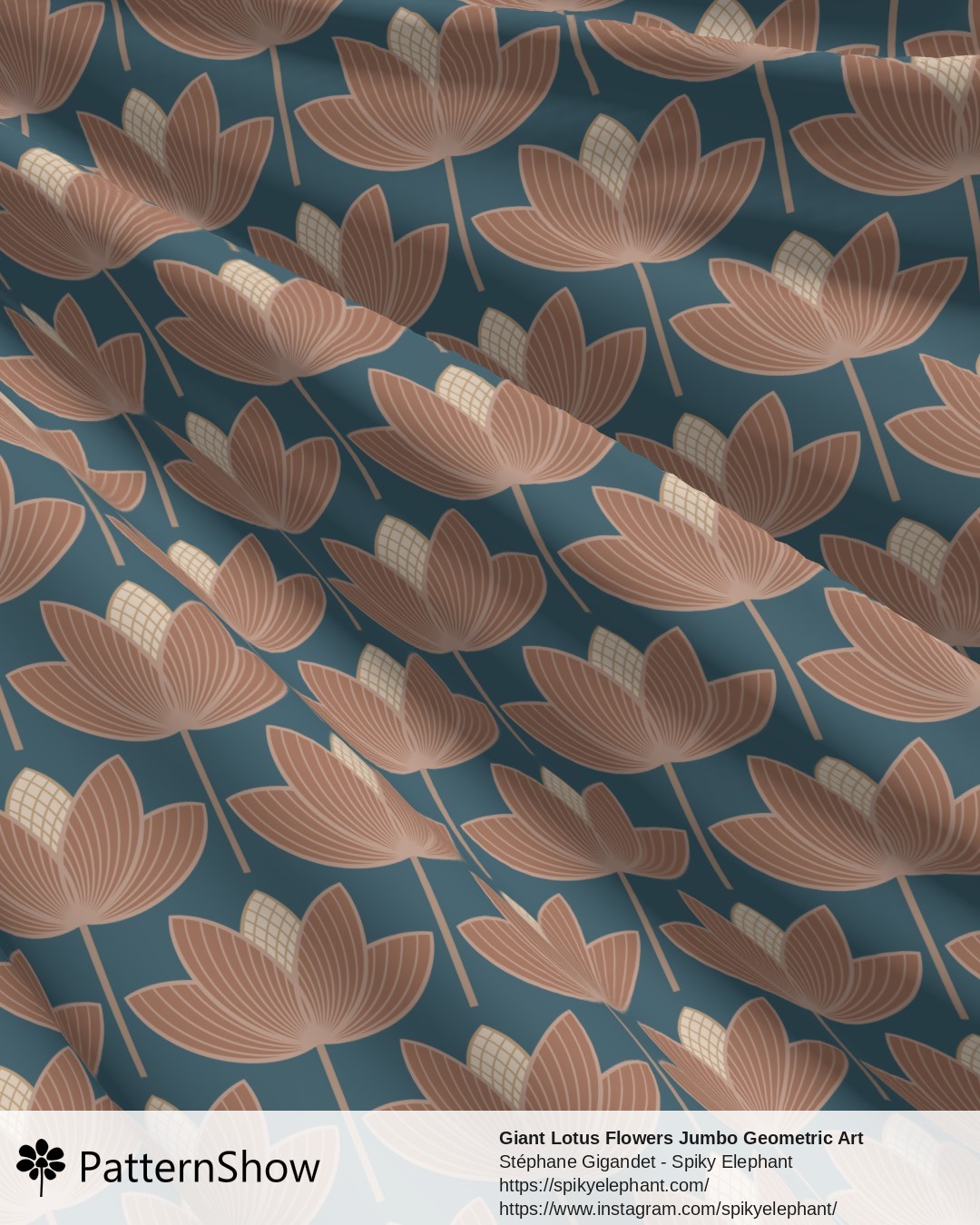 Giant Lotus Flowers Jumbo Geometric Art Deco Floral - huge-lotus.mocha-mousse-tapestry-blue2.3600x7200