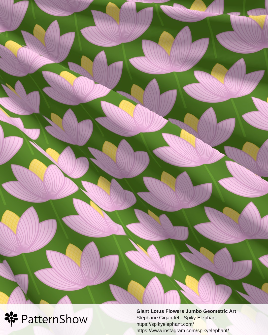 Giant Lotus Flowers Jumbo Geometric Art Deco Floral - Green Pink Lavender Yellow