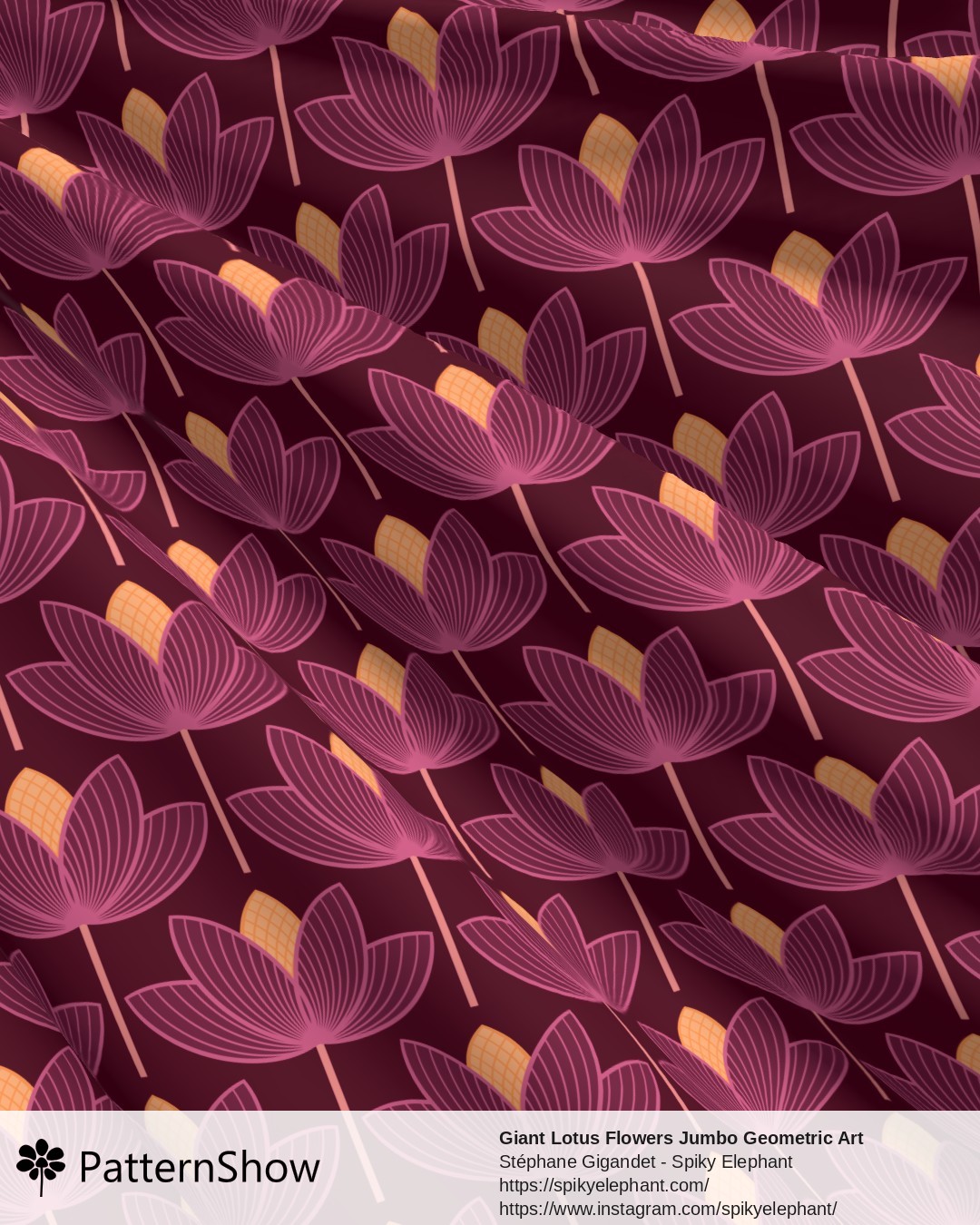 Giant Lotus Flowers Jumbo Geometric Art Deco Floral - Burgundy Purple Pink Orange