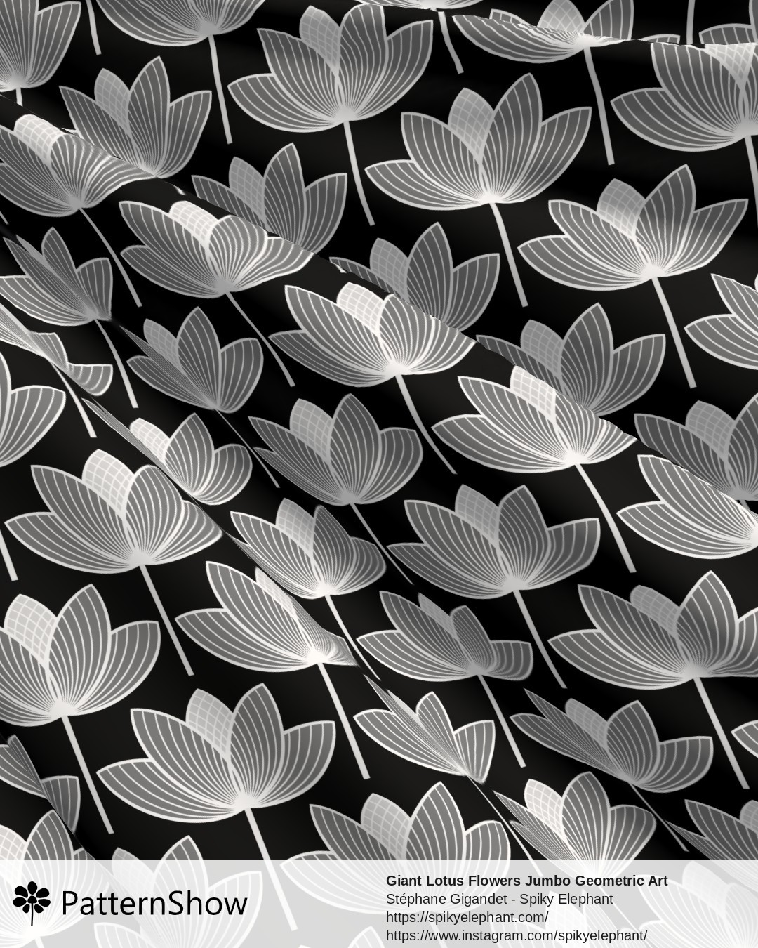 Giant Lotus Flowers Jumbo Geometric Art Deco Floral - White on Black