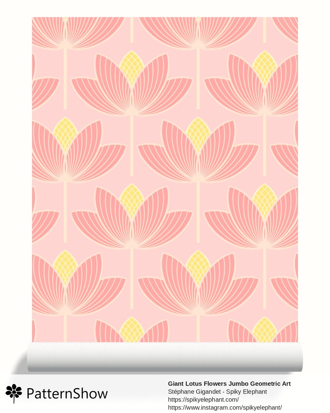 Giant Lotus Flowers Jumbo Geometric Art Deco Floral wallpaper - Rose Pink Peach Yellow