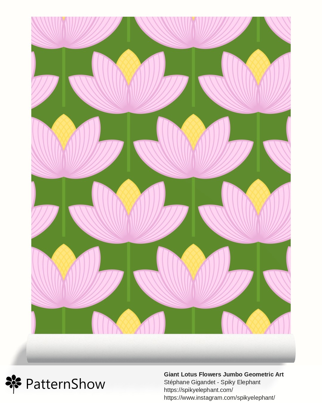 Giant Lotus Flowers Jumbo Geometric Art Deco Floral wallpaper - Green Pink Lavender Yellow