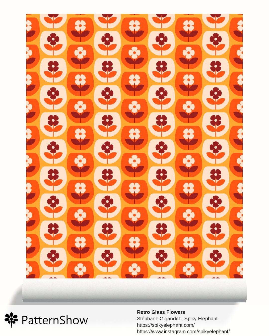 Retro Glass Flowers wallpaper - retro-glass-flowers.yellow-orange-brown-cream.3600x3600