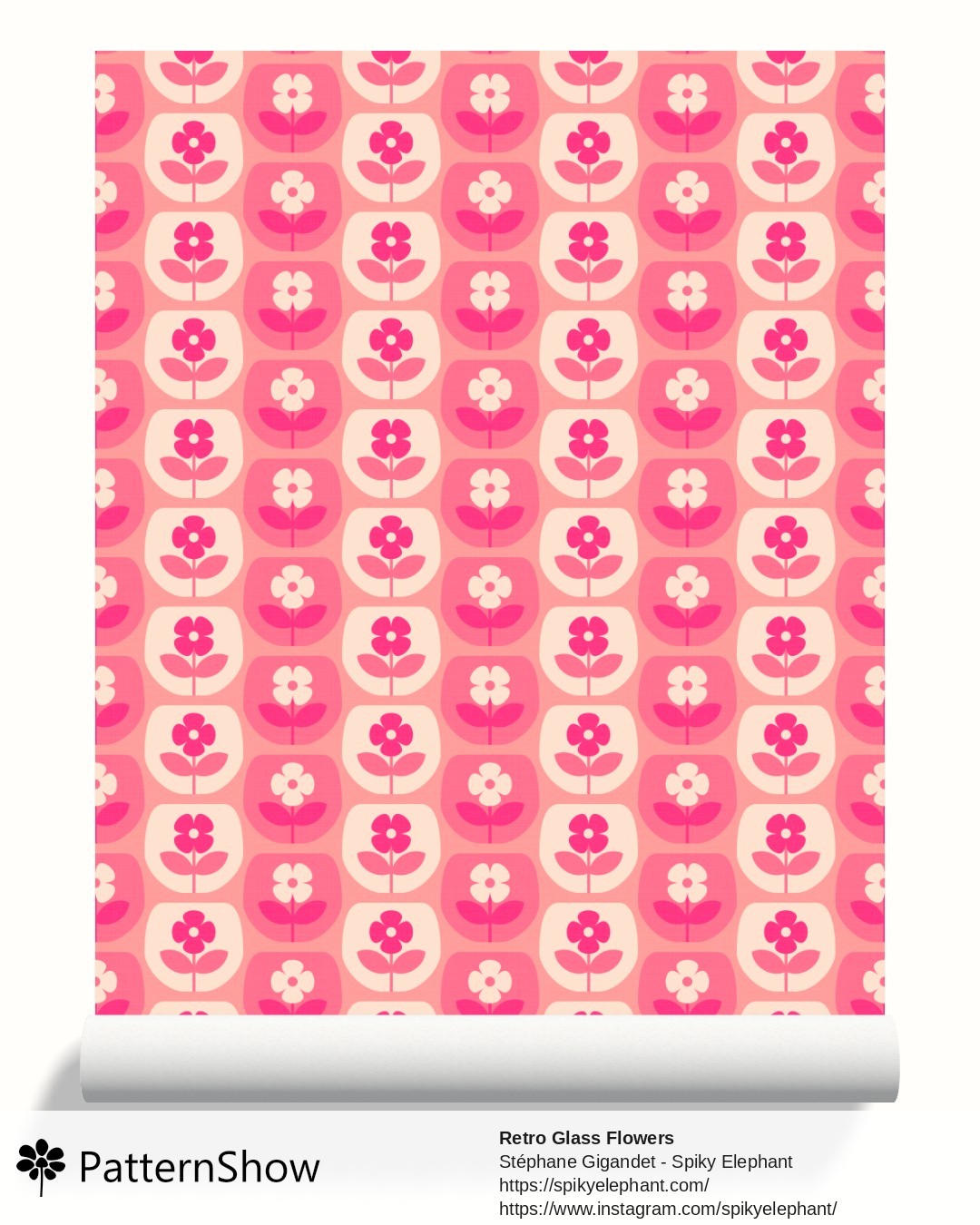 Retro Glass Flowers wallpaper - retro-glass-flowers.rose-magenta-pink-cream.3600x3600