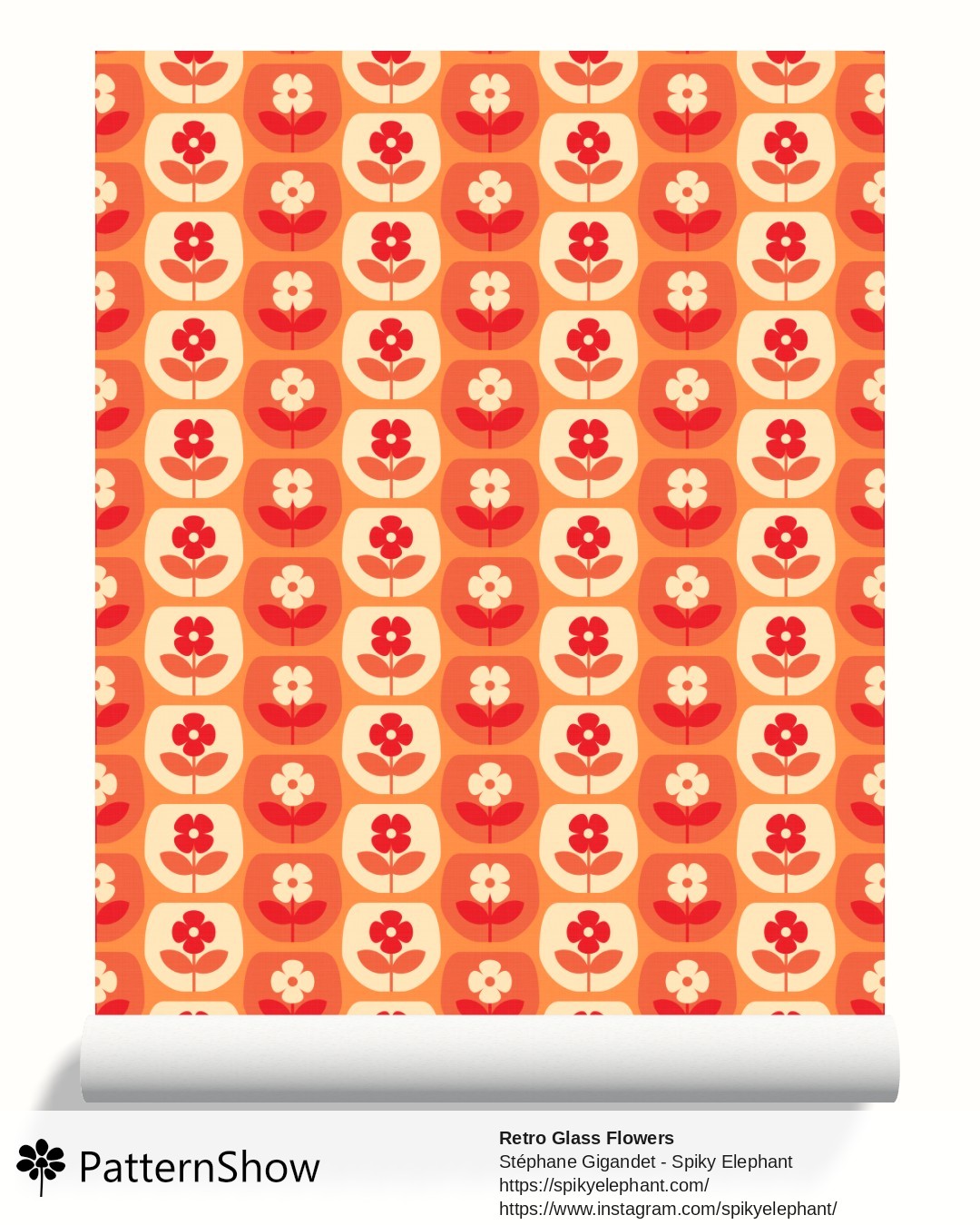 Retro Glass Flowers wallpaper - retro-glass-flowers.peach-salmon-red-cream.3600x3600