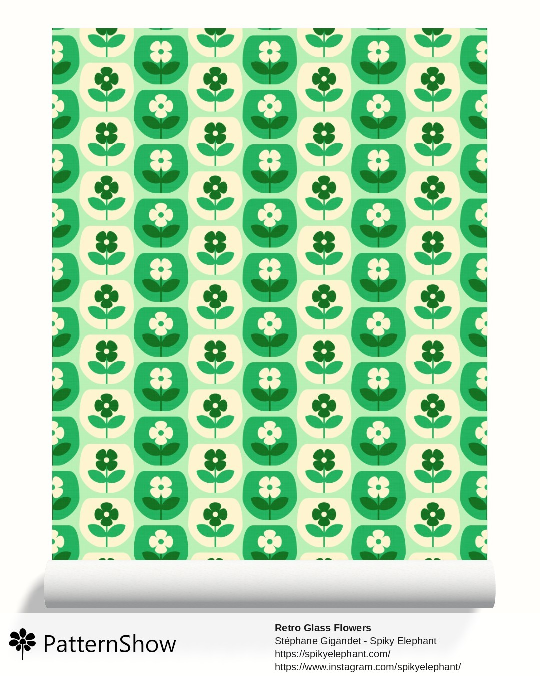 Retro Glass Flowers wallpaper - retro-glass-flowers.green-cream.3600x3600