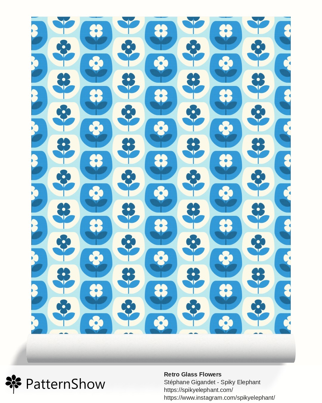 Retro Glass Flowers wallpaper - retro-glass-flowers.blue-cream.3600x3600