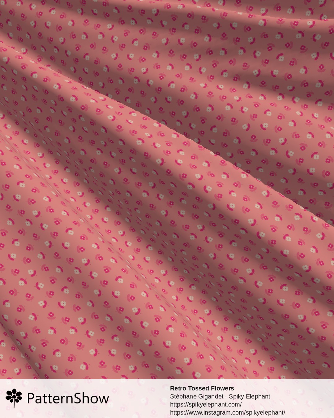 Retro Tossed Flowers - Rose Magenta Pink Cream