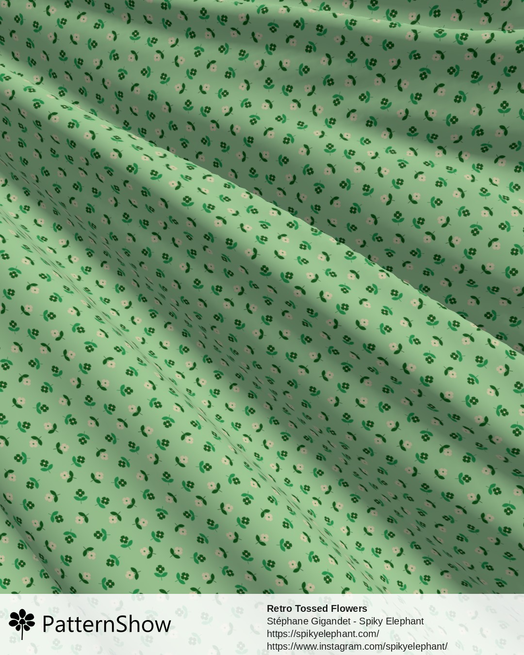 Retro Tossed Flowers - Green Cream
