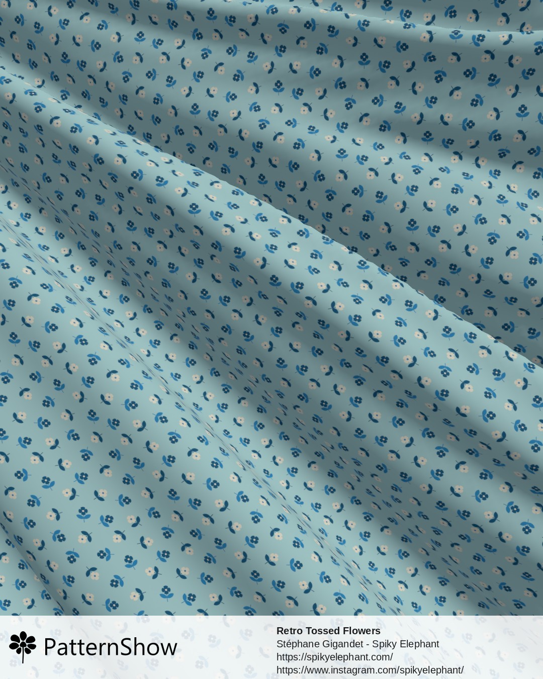 Retro Tossed Flowers - Blue Cream