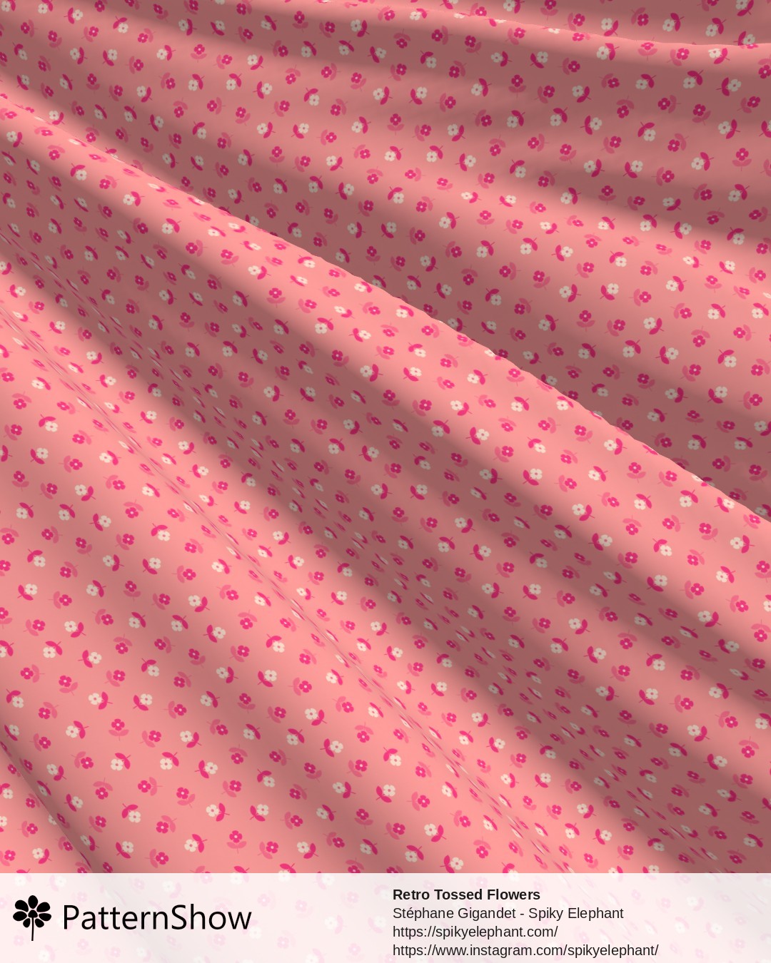Retro Tossed Flowers - Rose Magenta Pink Cream