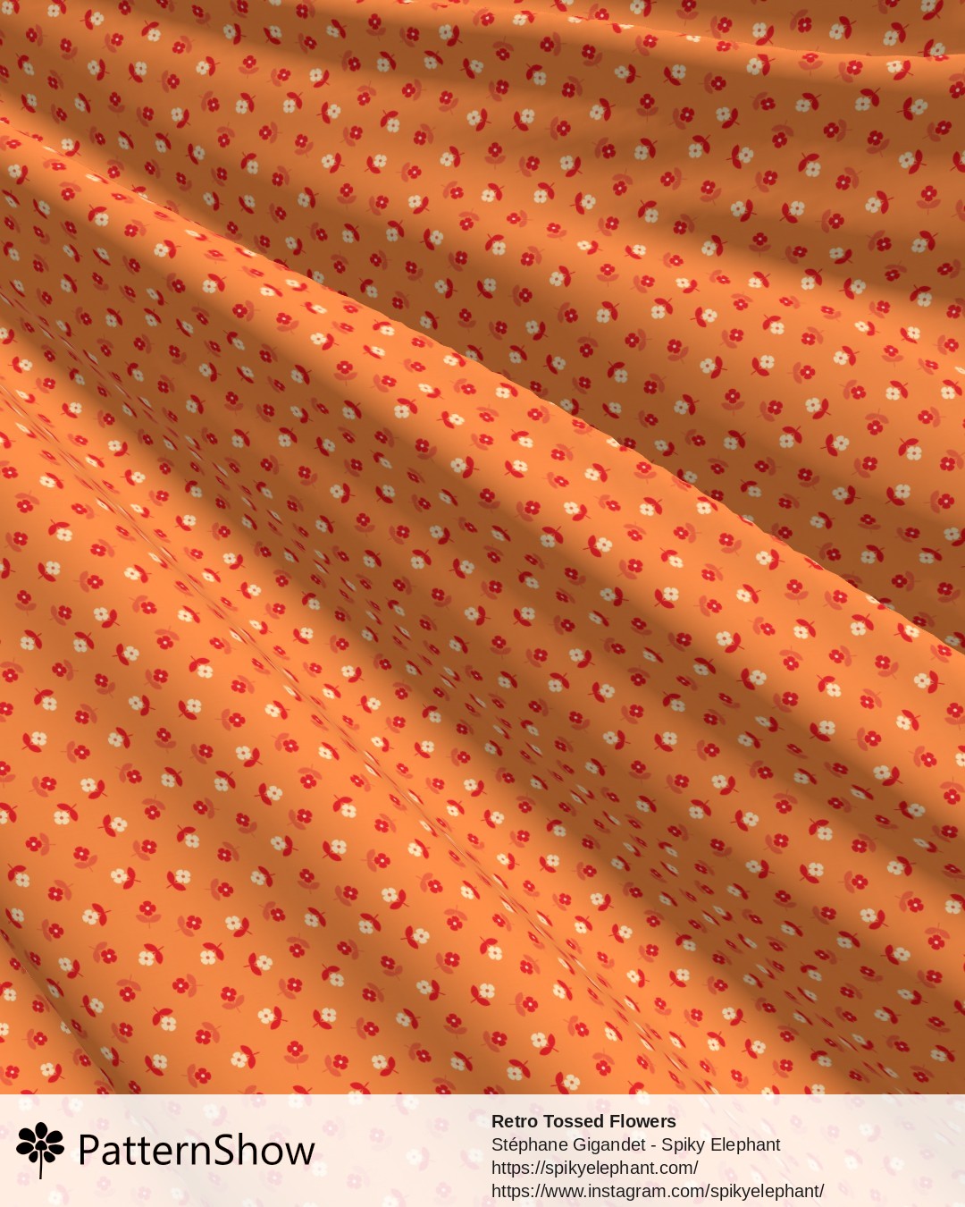 Retro Tossed Flowers - Peach Salmon Red Cream