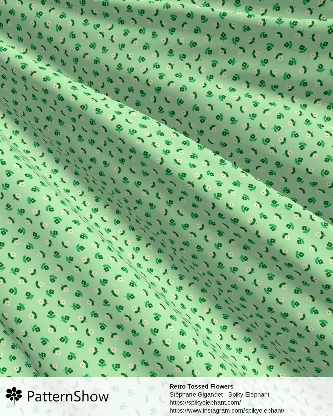Retro Tossed Flowers - Green Cream