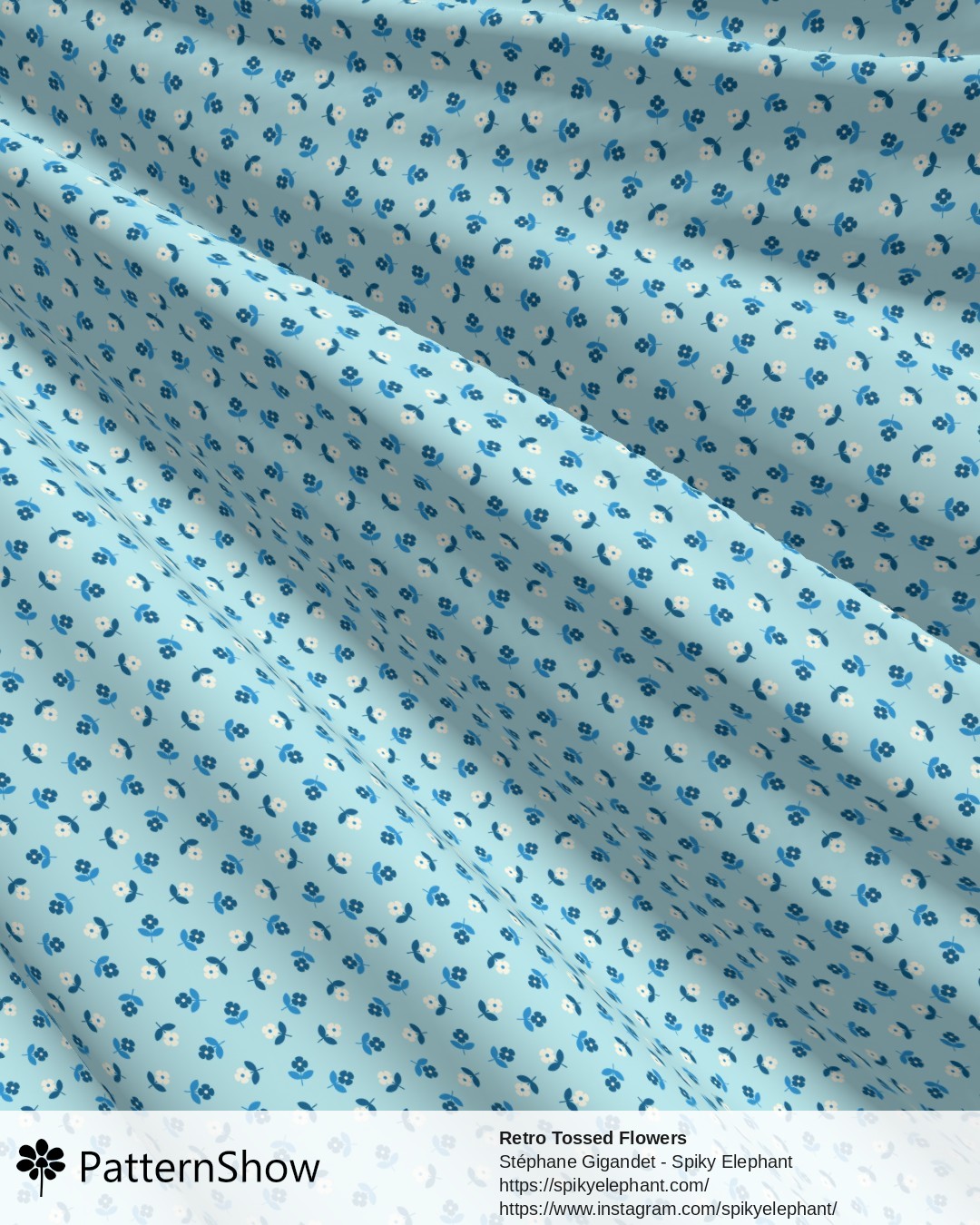 Retro Tossed Flowers - Blue Cream