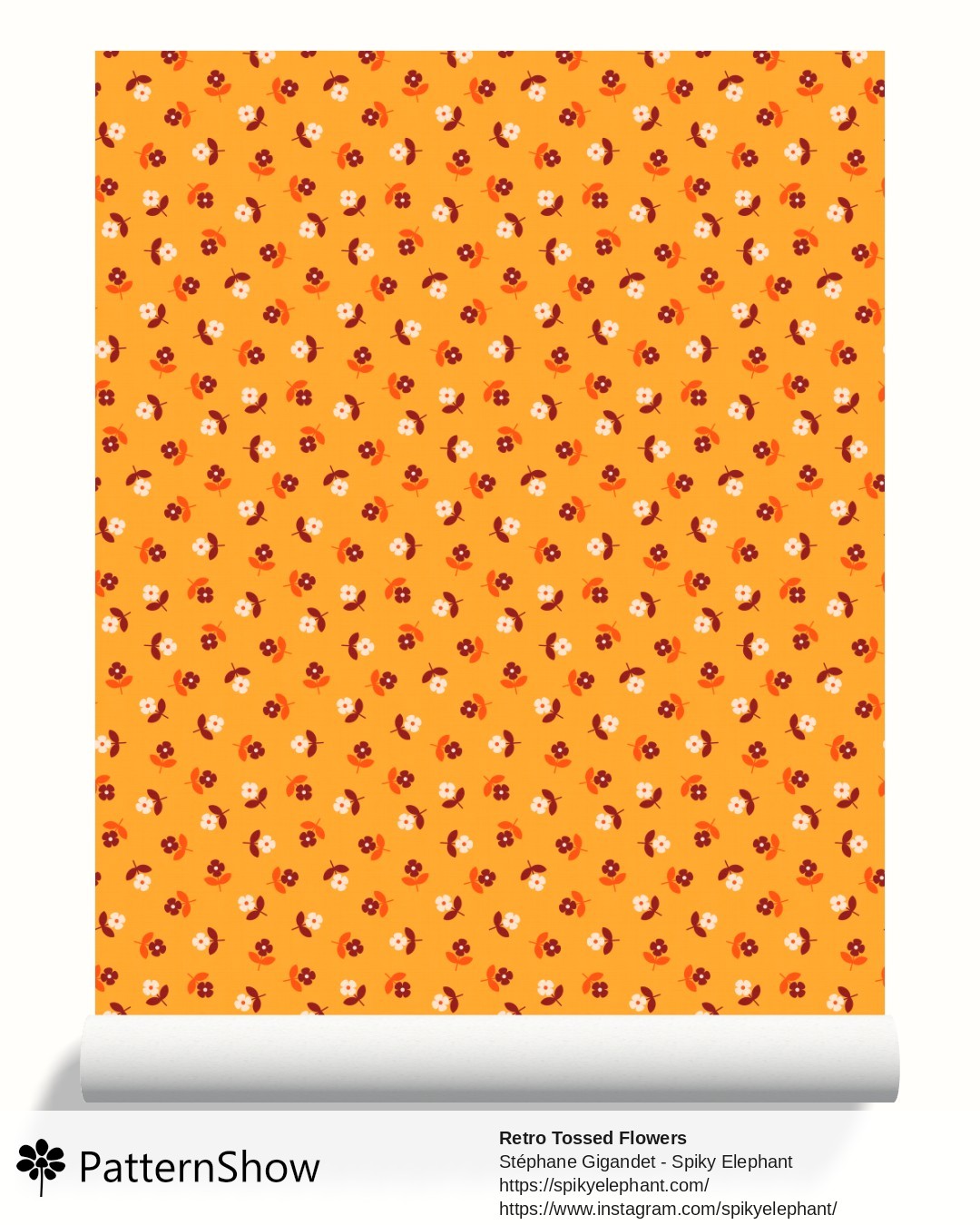 Retro Tossed Flowers wallpaper - Yellow Orange Brown Cream